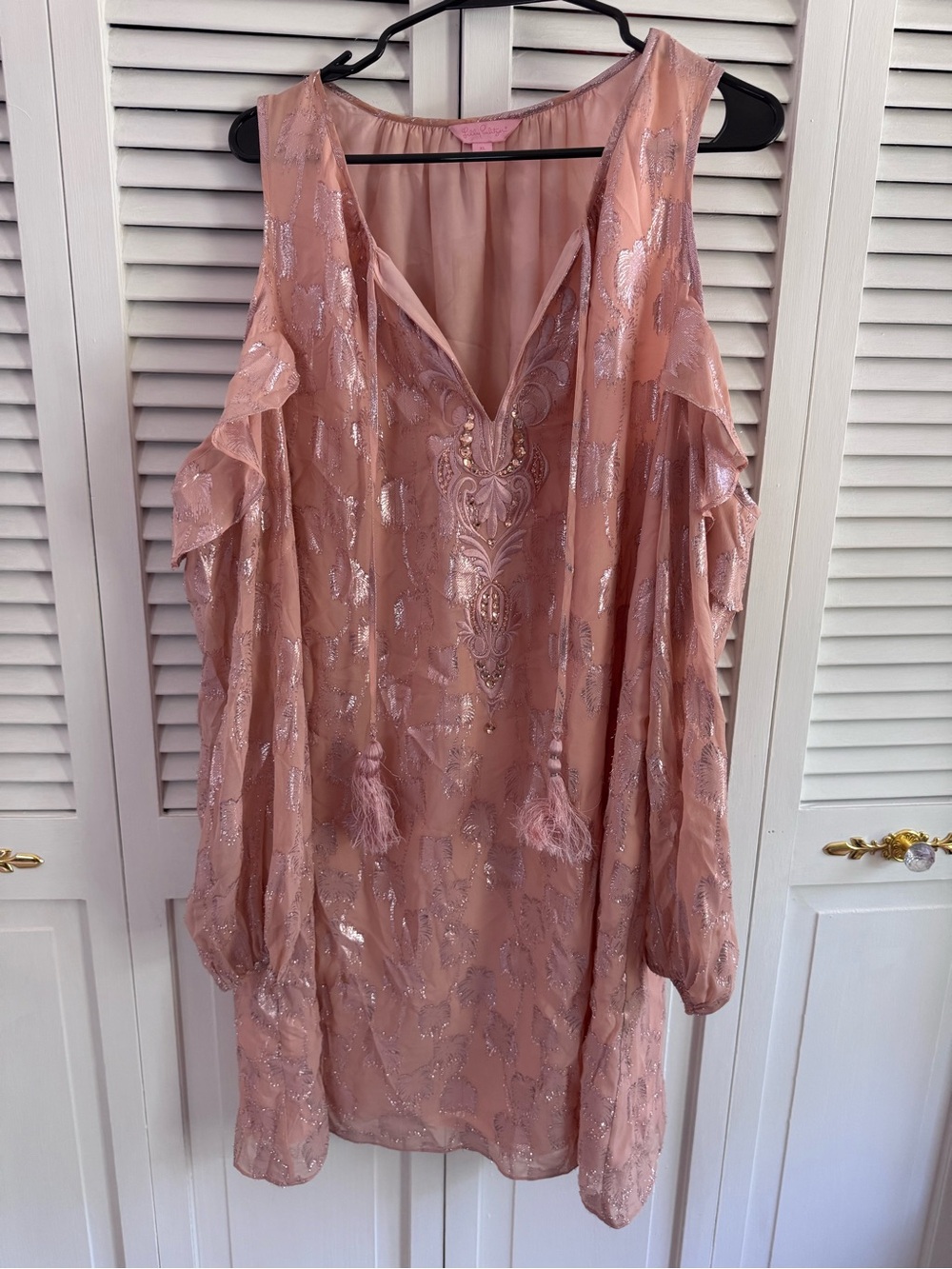 Embellished Pink Metallic Cold-Shoulder Tunic Lilly Pulitzer Dress